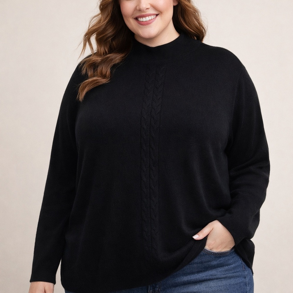 Karen Scott Women’s Black Knit Sweater XXL Mock Neck Long Sleeve Pullover